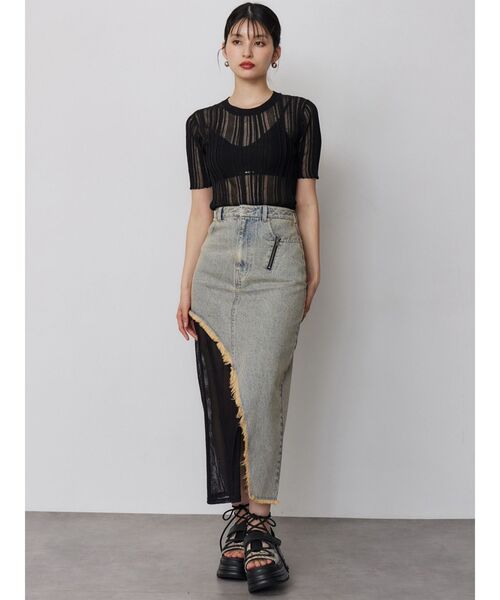 MURUA（ムルーア）の「メッシュスウィッチデニムスカート（デニムスカート・レディース・ブラック/ブルー・2/1）」の12枚目の写真