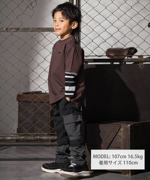 WASK（ワスク）の「バイカラーコンバーチブルパンツ（カーゴパンツ・キッズ・グリーン/ブラック・140cm/160cm/130cm/150cm）」の3枚目の写真