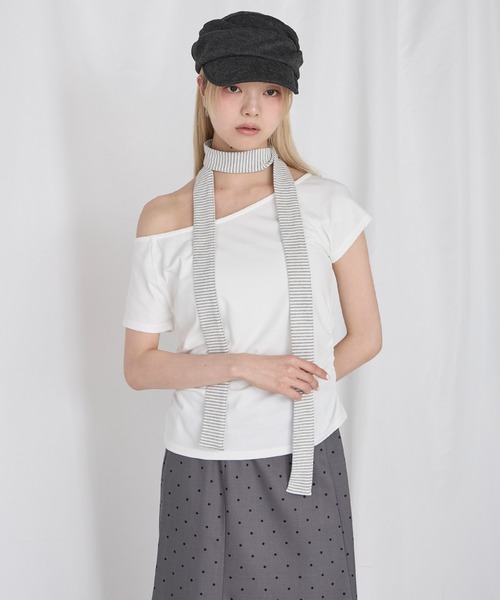 Unblend(アンブレンド)の「【Unblend】マフラーセット サイドギャザー ワンショルダー 2WAY アソート 半袖Tシャツ(Tシャツ/カットソー・レディース・ホワイト系/ブラック/ブラック系/チャコール/オフホワイト・FREE)」の12枚目の写真