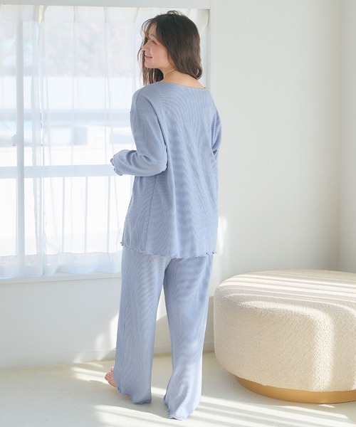 cross marche（クロスマルシェ）の「【LAFUKU/ラフク】カップ付きワッフルキャミソール&フレアパンツルームウェア3点SET（ルームウェア/パジャマ・レディース・チャコール/ベージュ系その他/ブルー/ピンク/ベージュ・M/L/LL）」の14枚目の写真