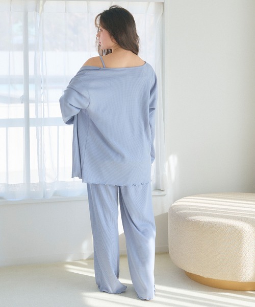 cross marche（クロスマルシェ）の「【LAFUKU/ラフク】カップ付きワッフルキャミソール&フレアパンツルームウェア3点SET（ルームウェア/パジャマ・レディース・チャコール/ベージュ系その他/ブルー/ピンク/ベージュ・M/L/LL）」の15枚目の写真