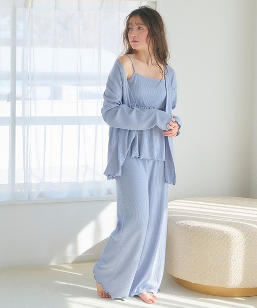 cross marche（クロスマルシェ）の「【LAFUKU/ラフク】カップ付きワッフルキャミソール&フレアパンツルームウェア3点SET（ルームウェア/パジャマ・レディース・チャコール/ベージュ系その他/ブルー/ピンク/ベージュ・M/L/LL）」の11枚目の写真