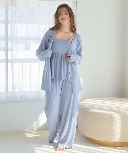 cross marche（クロスマルシェ）の「【LAFUKU/ラフク】カップ付きワッフルキャミソール&フレアパンツルームウェア3点SET（ルームウェア/パジャマ・レディース・チャコール/ベージュ系その他/ブルー/ピンク/ベージュ・M/L/LL）」の13枚目の写真