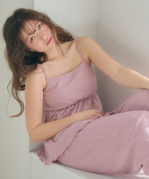 cross marche（クロスマルシェ）の「【LAFUKU/ラフク】カップ付きワッフルキャミソール&フレアパンツルームウェア3点SET（ルームウェア/パジャマ・レディース・チャコール/ベージュ系その他/ブルー/ピンク/ベージュ・M/L/LL）」の21枚目の写真