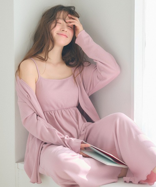 cross marche（クロスマルシェ）の「【LAFUKU/ラフク】カップ付きワッフルキャミソール&フレアパンツルームウェア3点SET（ルームウェア/パジャマ・レディース・チャコール/ベージュ系その他/ブルー/ピンク/ベージュ・M/L/LL）」の18枚目の写真