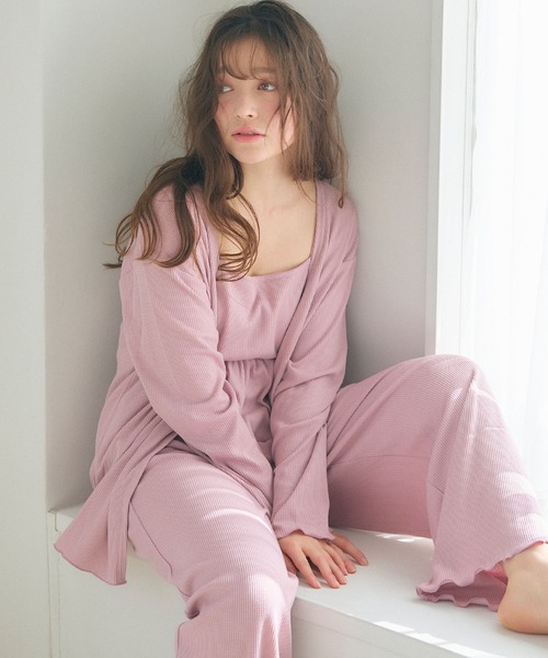 cross marche（クロスマルシェ）の「【LAFUKU/ラフク】カップ付きワッフルキャミソール&フレアパンツルームウェア3点SET（ルームウェア/パジャマ・レディース・チャコール/ベージュ系その他/ブルー/ピンク/ベージュ・M/L/LL）」の19枚目の写真