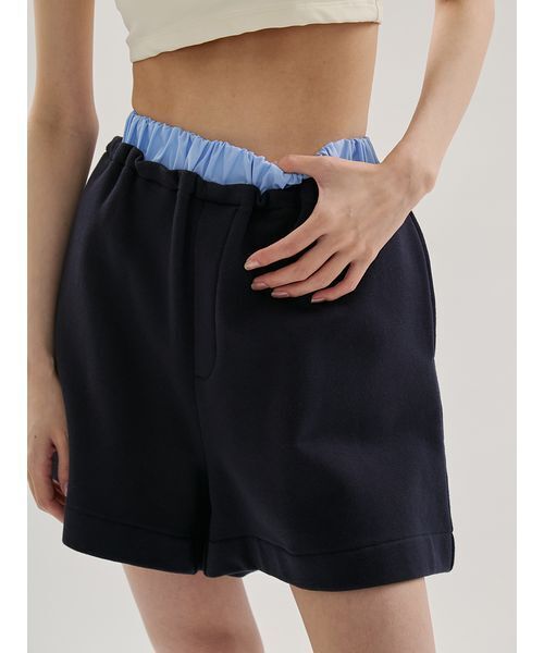 emmi（エミ）の「【em】レイヤードライクスウェットショートパンツ【セットアップ対応】（その他パンツ・レディース・ホワイト/ネイビー・F）」の22枚目の写真