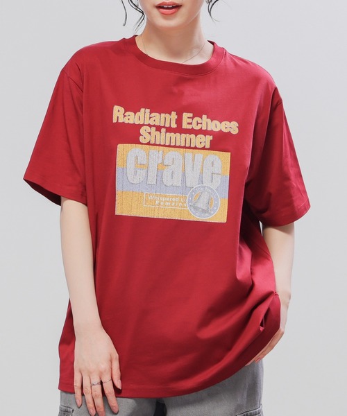 Honeys（ハニーズ）の「【ＵＶカット】ロゴビッグＴシャツ（Tシャツ/カットソー・レディース・レッド/スミクロ/ベージュ/アイボリー/グレイッシュブルー・L/M/S）」の5枚目の写真