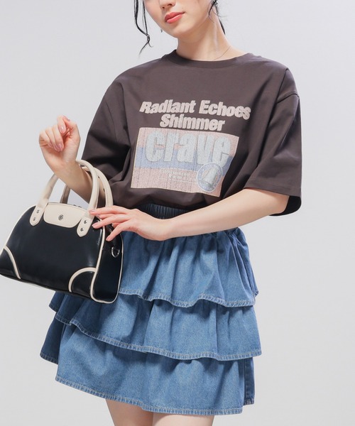Honeys（ハニーズ）の「【ＵＶカット】ロゴビッグＴシャツ（Tシャツ/カットソー・レディース・レッド/スミクロ/ベージュ/アイボリー/グレイッシュブルー・L/M/S）」の2枚目の写真
