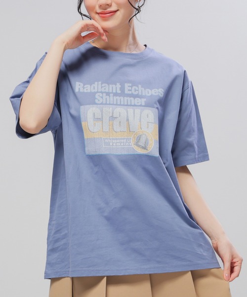 Honeys（ハニーズ）の「【ＵＶカット】ロゴビッグＴシャツ（Tシャツ/カットソー・レディース・レッド/スミクロ/ベージュ/アイボリー/グレイッシュブルー・L/M/S）」の4枚目の写真
