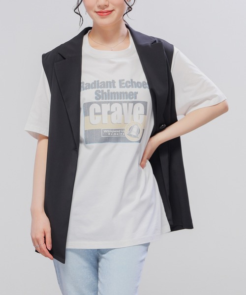 Honeys（ハニーズ）の「【ＵＶカット】ロゴビッグＴシャツ（Tシャツ/カットソー・レディース・レッド/スミクロ/ベージュ/アイボリー/グレイッシュブルー・L/M/S）」の9枚目の写真