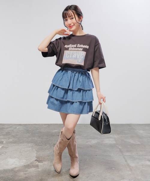 Honeys（ハニーズ）の「【ＵＶカット】ロゴビッグＴシャツ（Tシャツ/カットソー・レディース・レッド/スミクロ/ベージュ/アイボリー/グレイッシュブルー・L/M/S）」の10枚目の写真