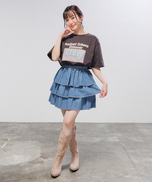 Honeys（ハニーズ）の「【ＵＶカット】ロゴビッグＴシャツ（Tシャツ/カットソー・レディース・レッド/スミクロ/ベージュ/アイボリー/グレイッシュブルー・L/M/S）」の11枚目の写真