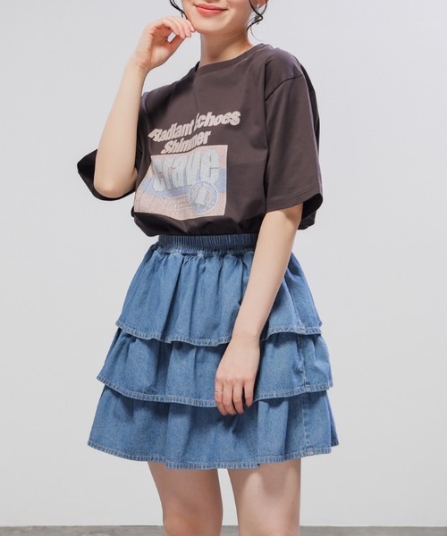 Honeys（ハニーズ）の「【ＵＶカット】ロゴビッグＴシャツ（Tシャツ/カットソー・レディース・レッド/スミクロ/ベージュ/アイボリー/グレイッシュブルー・L/M/S）」の12枚目の写真