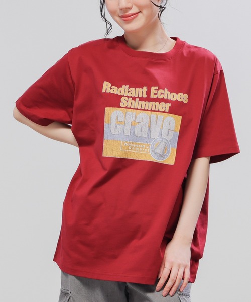 Honeys（ハニーズ）の「【ＵＶカット】ロゴビッグＴシャツ（Tシャツ/カットソー・レディース・レッド/スミクロ/ベージュ/アイボリー/グレイッシュブルー・L/M/S）」の16枚目の写真