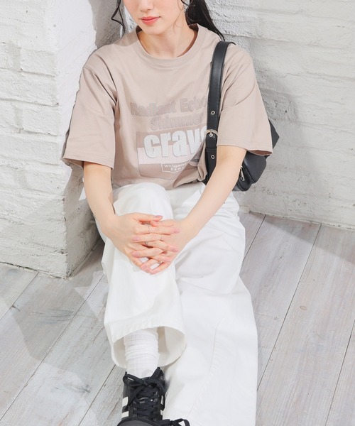 Honeys（ハニーズ）の「【ＵＶカット】ロゴビッグＴシャツ（Tシャツ/カットソー・レディース・レッド/スミクロ/ベージュ/アイボリー/グレイッシュブルー・L/M/S）」の19枚目の写真