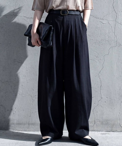 antiqua(アンティカ)の「ワイド タックパンツ(その他パンツ・レディース・ライム/ピンク/パープル/ブラック・MEDIUM/LARGE)」の1枚目の写真