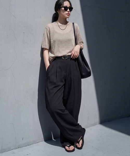 antiqua(アンティカ)の「ワイド タックパンツ(その他パンツ・レディース・ライム/ピンク/パープル/ブラック・MEDIUM/LARGE)」の6枚目の写真