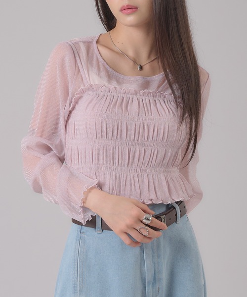apres jour mignon（アプレジュールミニョン）の「ラメビスチェセット（Tシャツ/カットソー・レディース・ピンク/アイボリー/グレー・フリー/LARGE）」の3枚目の写真