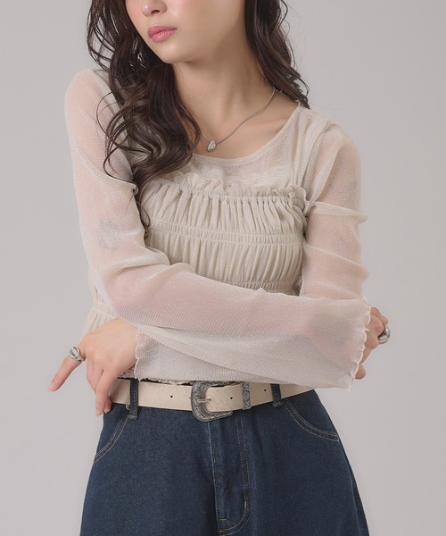 apres jour mignon（アプレジュールミニョン）の「ラメビスチェセット（Tシャツ/カットソー・レディース・ピンク/アイボリー/グレー・フリー/LARGE）」の15枚目の写真