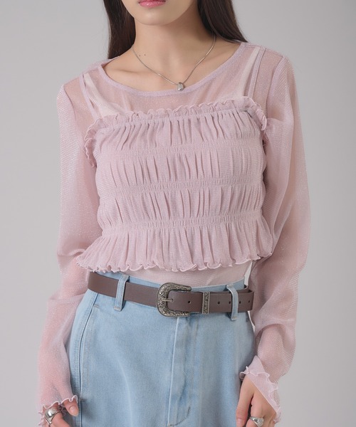 apres jour mignon（アプレジュールミニョン）の「ラメビスチェセット（Tシャツ/カットソー・レディース・ピンク/アイボリー/グレー・フリー/LARGE）」の4枚目の写真
