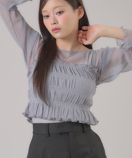 apres jour mignon（アプレジュールミニョン）の「ラメビスチェセット（Tシャツ/カットソー・レディース・ピンク/アイボリー/グレー・フリー/LARGE）」の7枚目の写真