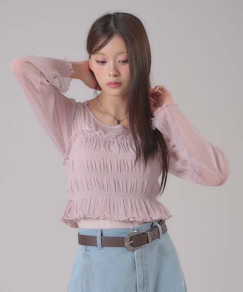 apres jour mignon（アプレジュールミニョン）の「ラメビスチェセット（Tシャツ/カットソー・レディース・ピンク/アイボリー/グレー・フリー/LARGE）」の5枚目の写真