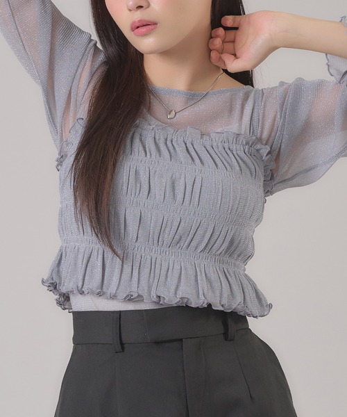 apres jour mignon（アプレジュールミニョン）の「ラメビスチェセット（Tシャツ/カットソー・レディース・ピンク/アイボリー/グレー・フリー/LARGE）」の8枚目の写真