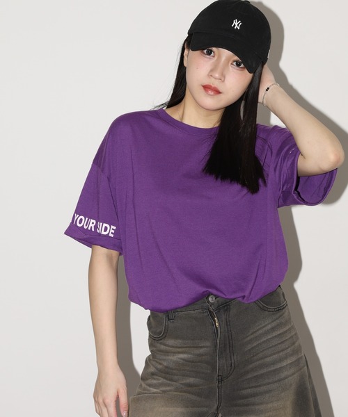 FUNALIVE(ファンアライブ)の「袖ロゴパイピングバックロゴT 半袖(Tシャツ/カットソー・レディース・パープル/ホワイト/ブラック・L)」の2枚目の写真