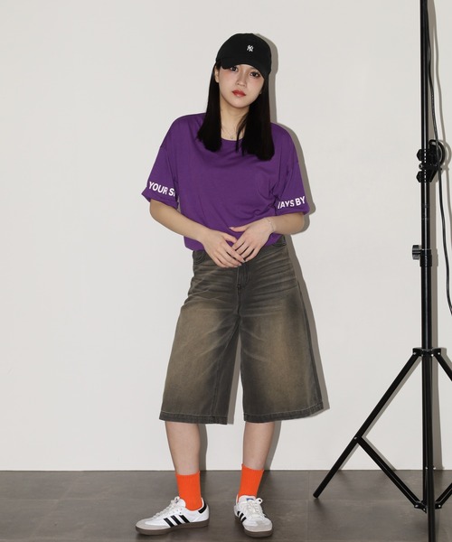 FUNALIVE(ファンアライブ)の「袖ロゴパイピングバックロゴT 半袖(Tシャツ/カットソー・レディース・パープル/ホワイト/ブラック・L)」の9枚目の写真