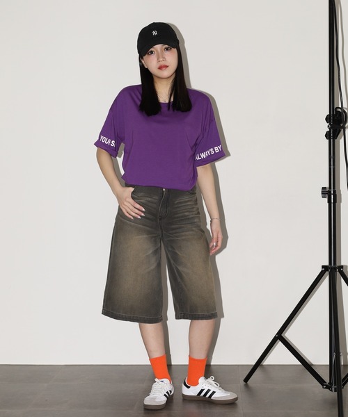 FUNALIVE(ファンアライブ)の「袖ロゴパイピングバックロゴT 半袖(Tシャツ/カットソー・レディース・パープル/ホワイト/ブラック・L)」の10枚目の写真