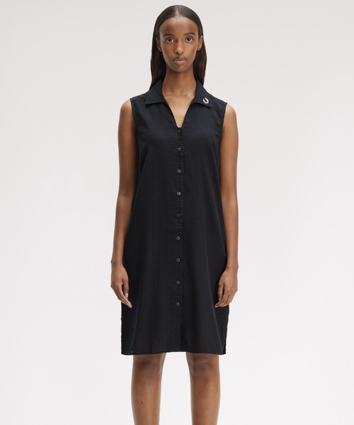 FRED PERRY(フレッドペリー)の「Sheer Stripe Sleeveless Dress/シアーストライプノースリーブワンピース(ワンピース・レディース・ブラック・8/10)」の9枚目の写真