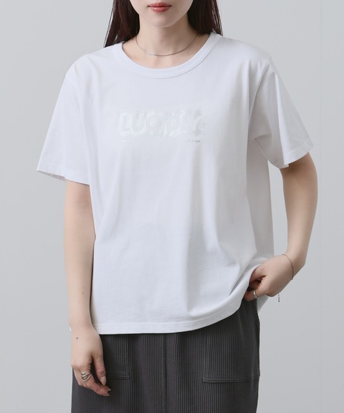 NAVY（ネイビー）の「ベーシックプリントT1（Tシャツ/カットソー・レディース・グレー/チャコールグレー/ホワイト系1/ホワイト系2・M/L）」の8枚目の写真