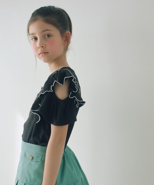 green label relaxing(グリーンレーベルリラクシング)の「ショルダースリット フリルTシャツ / キッズ 140cm-160cm(Tシャツ/カットソー・キッズ・ライトブルー/ブラック/オレンジ・140cm/150cm/160cm)」の4枚目の写真