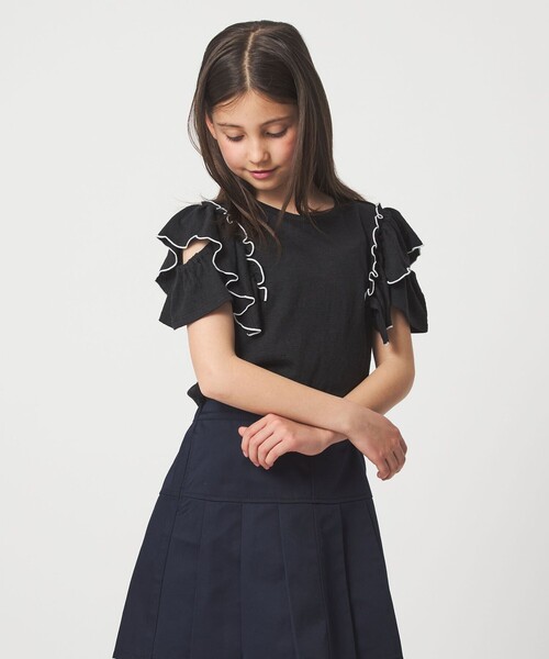 green label relaxing(グリーンレーベルリラクシング)の「ショルダースリット フリルTシャツ / キッズ 140cm-160cm(Tシャツ/カットソー・キッズ・ライトブルー/ブラック/オレンジ・140cm/150cm/160cm)」の6枚目の写真