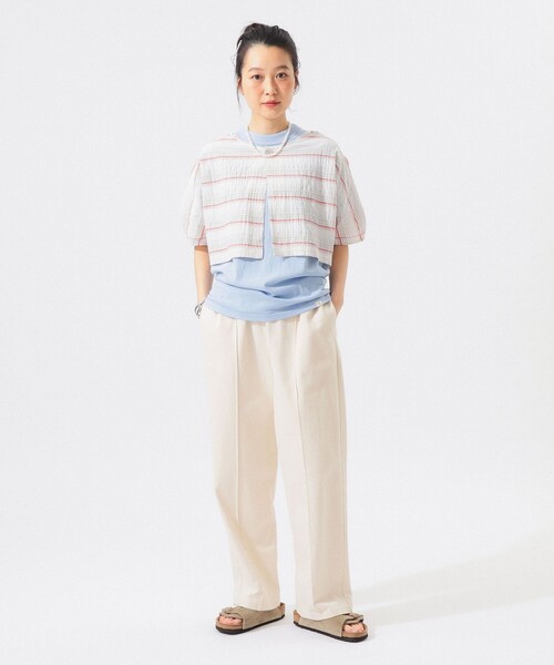 BEAMS BOY（ビームスボーイ）の「シャーリング ボーダー ショートスリーブ（シャツ/ブラウス・レディース・オフホワイト/サックスブルー・ONE SIZE）」の22枚目の写真