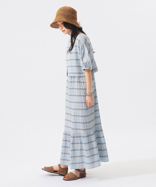 BEAMS BOY（ビームスボーイ）の「シャーリング ボーダー ショートスリーブ（シャツ/ブラウス・レディース・オフホワイト/サックスブルー・ONE SIZE）」の3枚目の写真