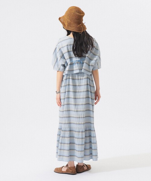 BEAMS BOY（ビームスボーイ）の「シャーリング ボーダー ショートスリーブ（シャツ/ブラウス・レディース・オフホワイト/サックスブルー・ONE SIZE）」の4枚目の写真