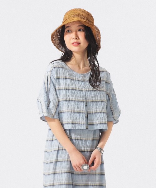 BEAMS BOY（ビームスボーイ）の「シャーリング ボーダー ショートスリーブ（シャツ/ブラウス・レディース・オフホワイト/サックスブルー・ONE SIZE）」の5枚目の写真