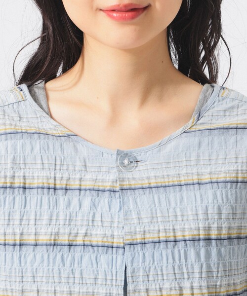 BEAMS BOY（ビームスボーイ）の「シャーリング ボーダー ショートスリーブ（シャツ/ブラウス・レディース・オフホワイト/サックスブルー・ONE SIZE）」の7枚目の写真
