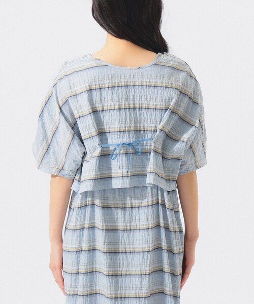 BEAMS BOY（ビームスボーイ）の「シャーリング ボーダー ショートスリーブ（シャツ/ブラウス・レディース・オフホワイト/サックスブルー・ONE SIZE）」の11枚目の写真