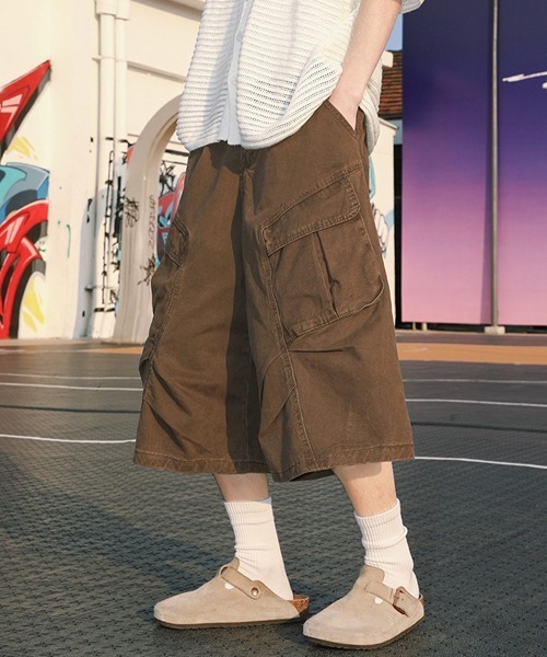 STONE  カーゴハーフパンツ ブラウン w32 メンズのカーゴパンツ（ブラウン/茶色系・ハーフ・ひざ丈
