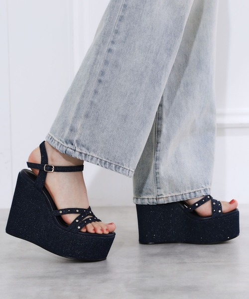 ESCADA エスカーダ ハートビジュー サテン ミュール 37 黒 セール】ビジュースタッズウェッジサンダル（サンダル）｜ESPERANZA