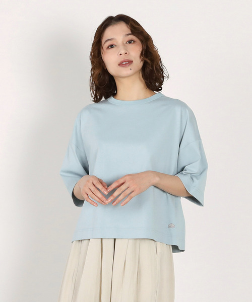 LOGEMENT DE CLAIRE(ロジュモンドクレール)の「5分袖モックネックTシャツ(Tシャツ/カットソー・レディース・ダークブラウン/ライトピンク/オフホワイト/ブルー系その他・FREE)」の4枚目の写真