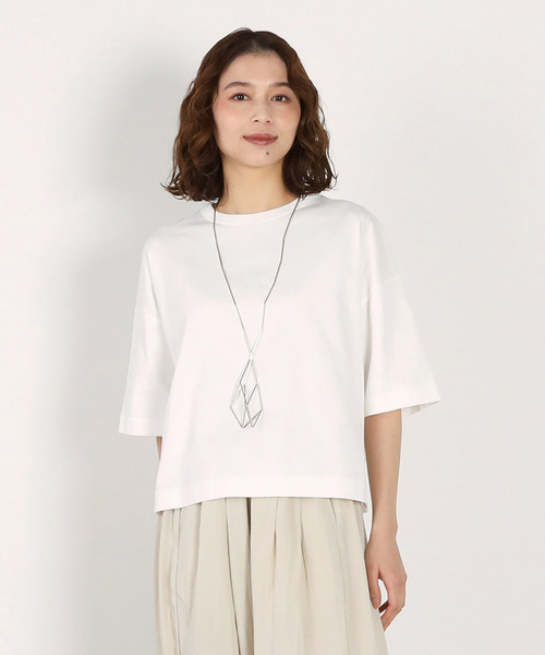LOGEMENT DE CLAIRE(ロジュモンドクレール)の「5分袖モックネックTシャツ(Tシャツ/カットソー・レディース・ダークブラウン/ライトピンク/オフホワイト/ブルー系その他・FREE)」の1枚目の写真