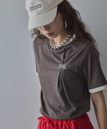 バイカラーロゴ刺繍タックデザインTシャツ