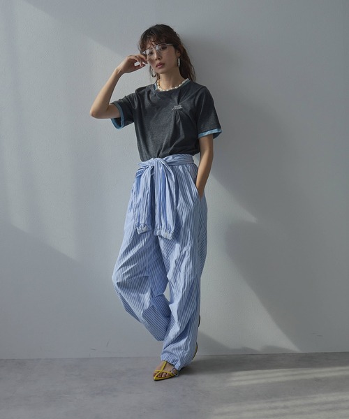 bohmal（ボマール）の「バイカラーロゴ刺繍タックデザインTシャツ（Tシャツ/カットソー・レディース・チャコールグレー/グレー/ブラウン・FREE）」の6枚目の写真