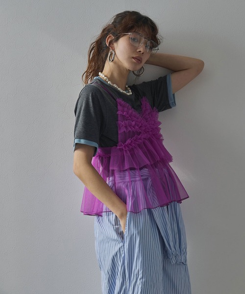 bohmal（ボマール）の「バイカラーロゴ刺繍タックデザインTシャツ（Tシャツ/カットソー・レディース・チャコールグレー/グレー/ブラウン・FREE）」の8枚目の写真