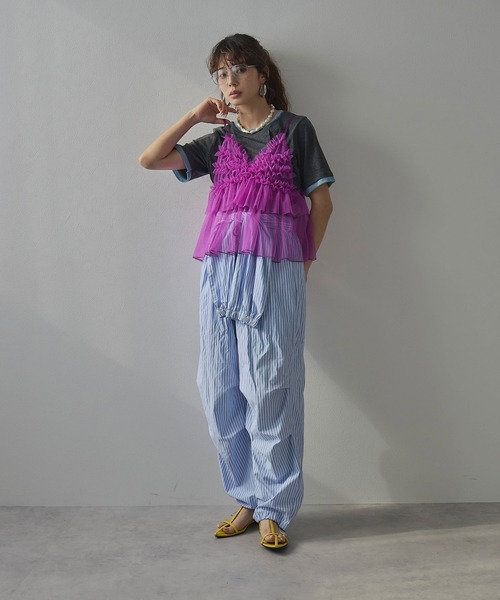 bohmal（ボマール）の「バイカラーロゴ刺繍タックデザインTシャツ（Tシャツ/カットソー・レディース・チャコールグレー/グレー/ブラウン・FREE）」の10枚目の写真