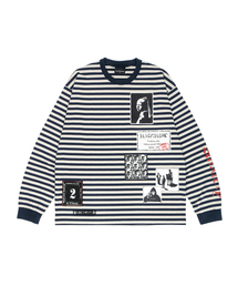 BLACK BLOND（ブラック ブロンド）の「ビビディエンザイアリティマルチパッチストライプ長袖Tシャツ（ネイビー＆サンド）（Tシャツ/カットソー）」